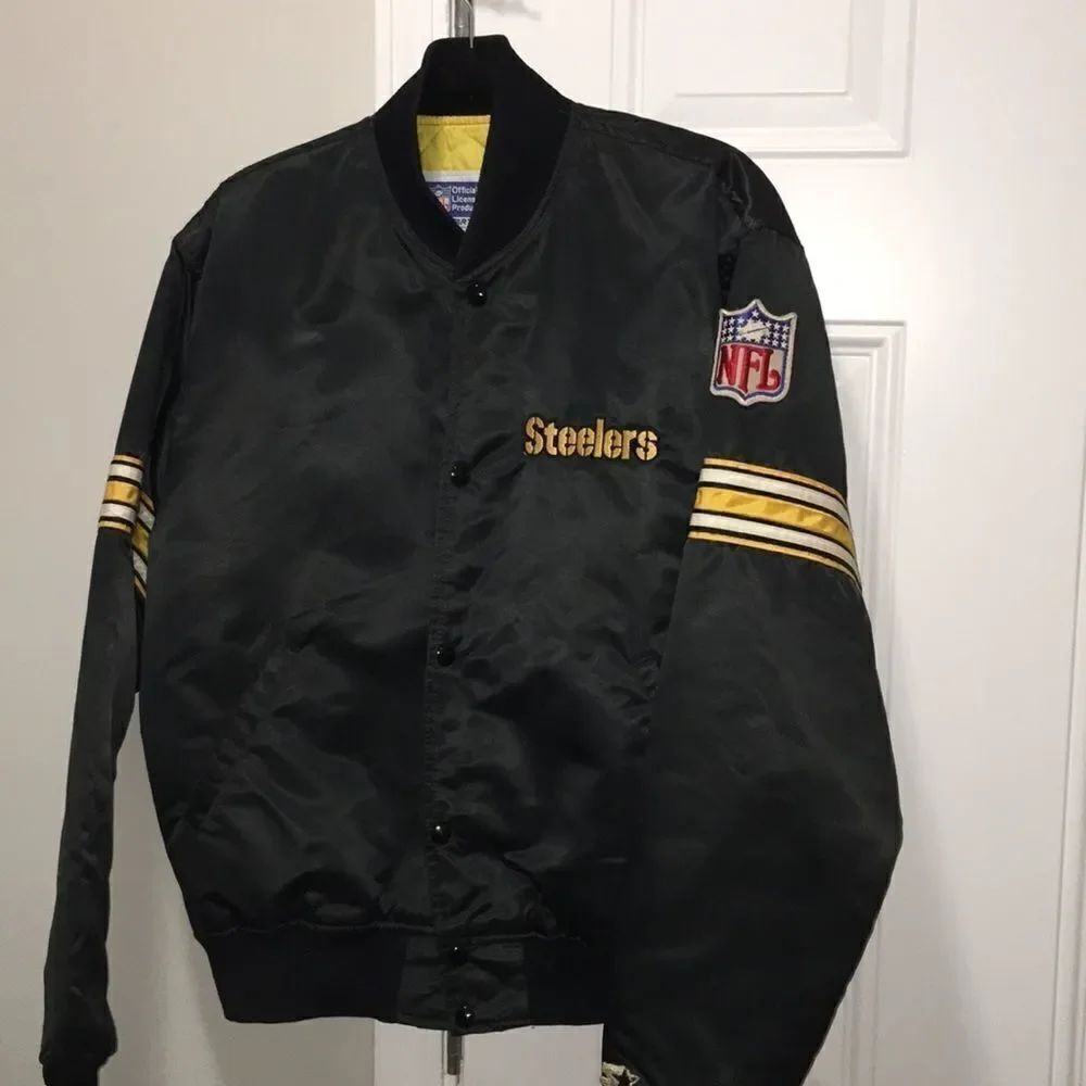 Vintage men’s collector Black Satin Starter Pittsburgh Steelers Sewn NFL jacket